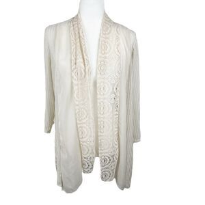 Chico's Coverup Women Large Cream Traveler Collection Open Knit Cardigan Sweater